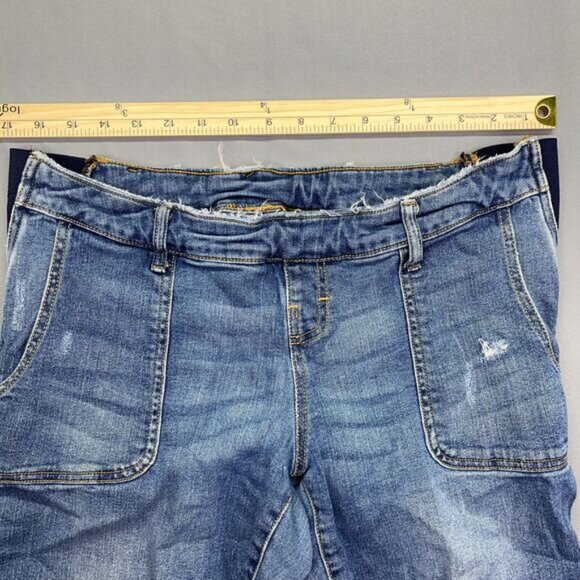 Mother Maternity Jegging Jeans Women's Blue Faded Whiskers Raw Hem Front Pocket - Picture 13 of 16